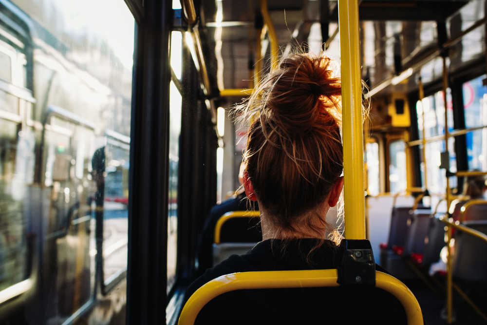 a girl in a bus